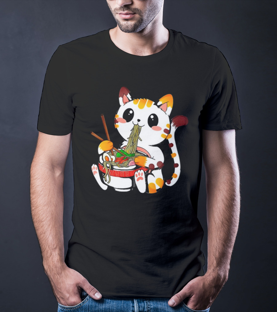 Furia Hiswattson Cat Enjoying Ramen Bowl With Chopsticks T-Shirt