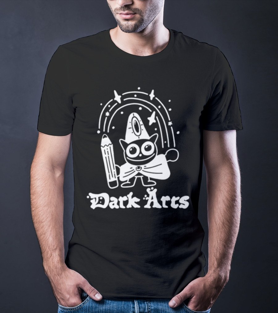 Dark Arts Wizard Cat With Pencil Under Rainbow T-Shirt