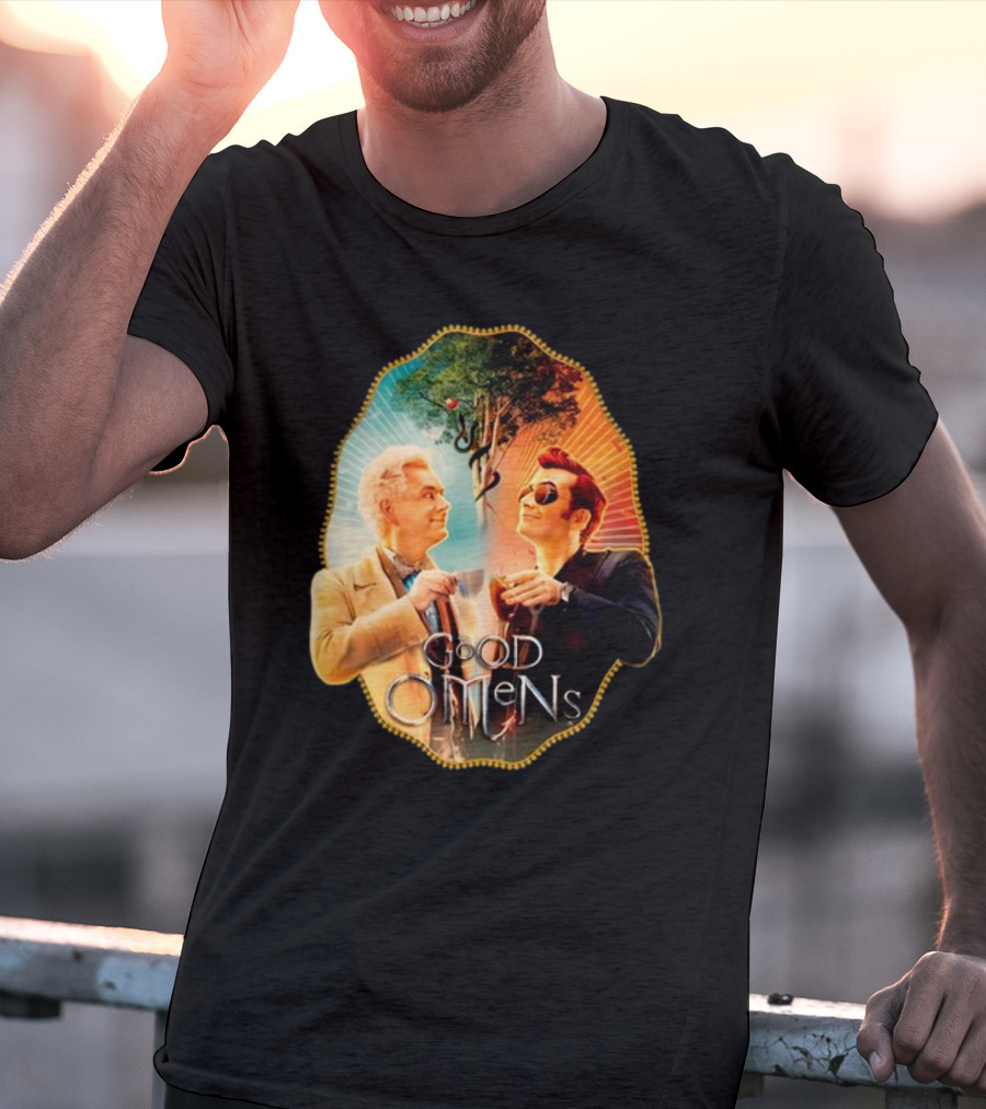 Good Omens A Toast To The World With Angel And Demon Under Tree T-Shirt