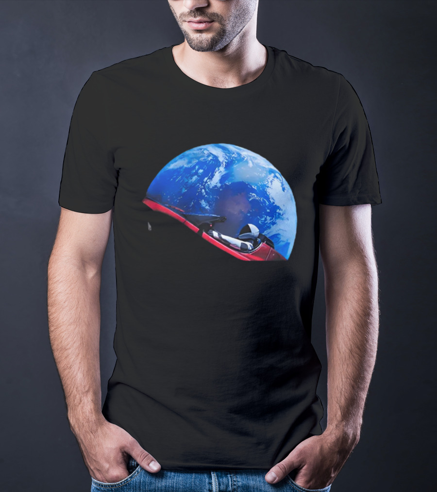 Spacex Starman In Tesla Roadster Orbiting Earth T-Shirt