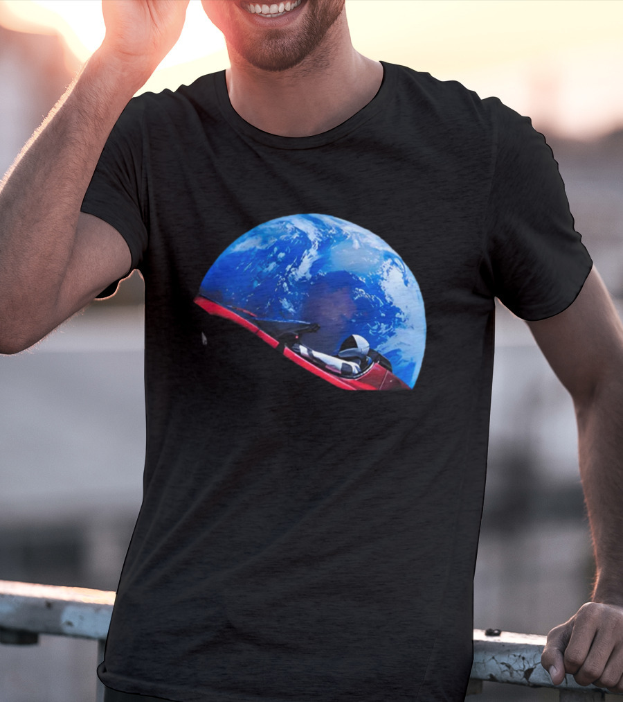 Spacex Starman In Tesla Roadster Orbiting Earth T-Shirt