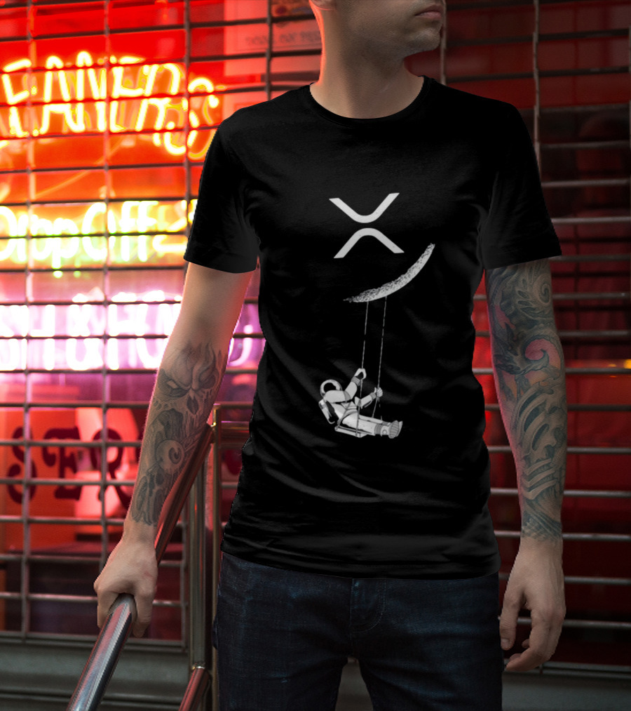 Lyndsey XRP Blockchain Cryptocurrency Community Astronaut Swinging On Moon T-Shirt