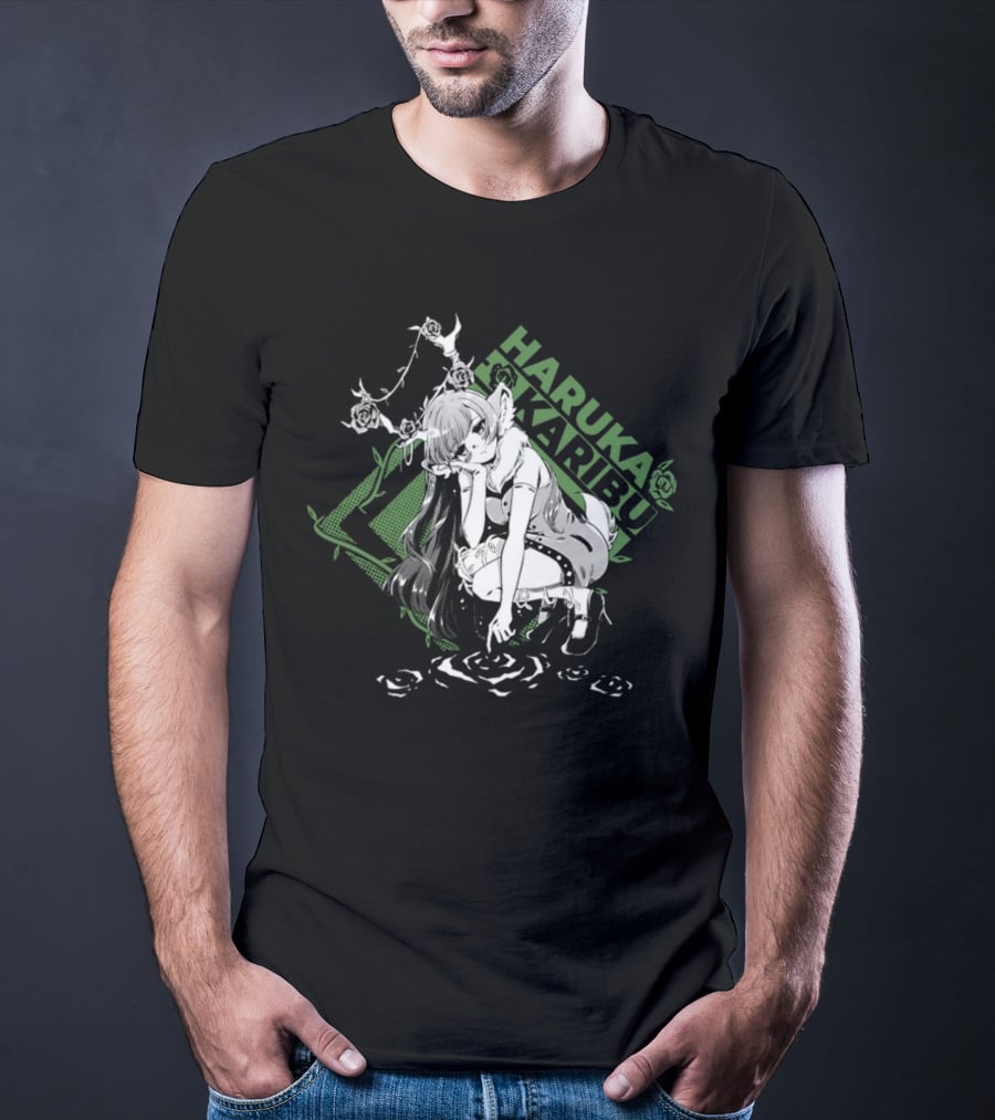 HARUKA KARIBU Manga Style Girl With Deer Antlers And Roses T-Shirt