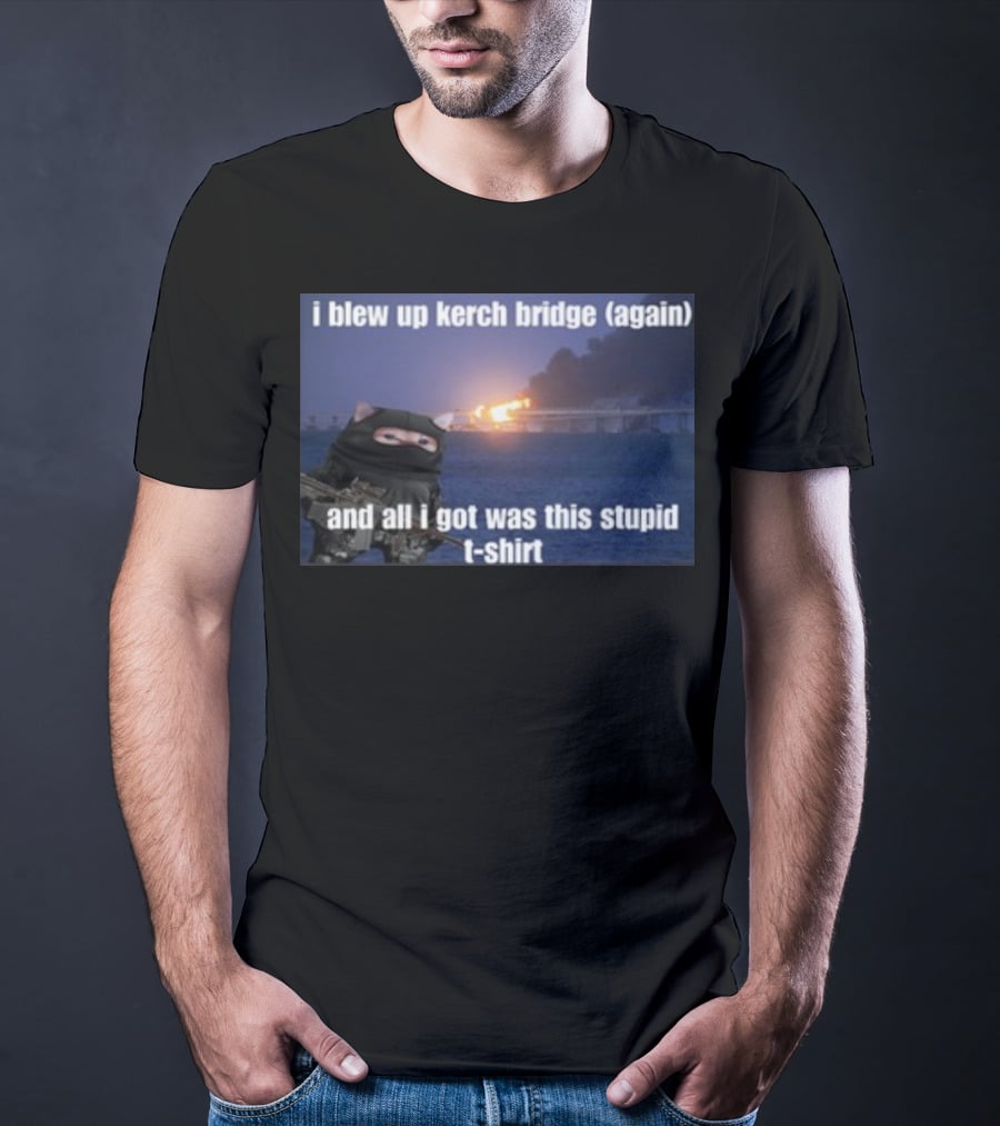 I Blew Up Kerch Bridge Again All I Got Was This Stupid T-Shirt Cat Soldier Explosion T-Shirt