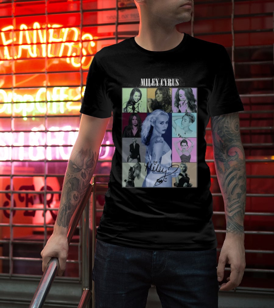 Miley Cyrus Collage With Autograph And Eras Tour T-Shirt