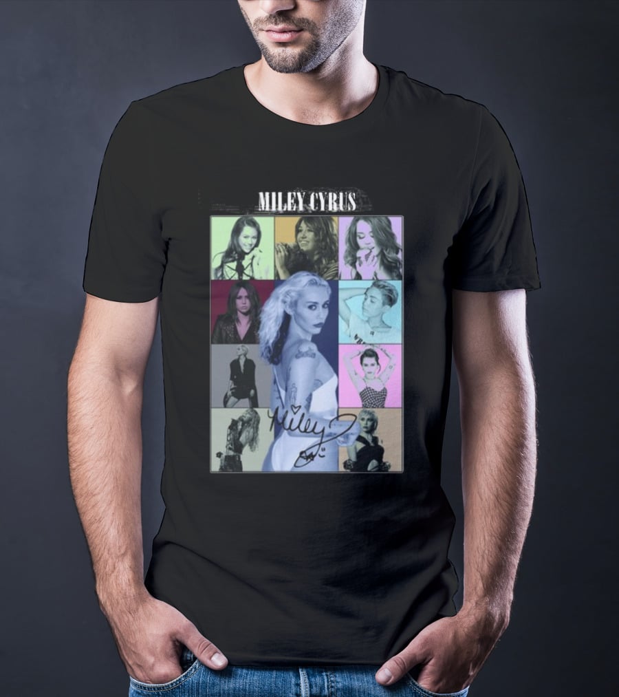 Miley Cyrus Collage With Autograph And Eras Tour T-Shirt