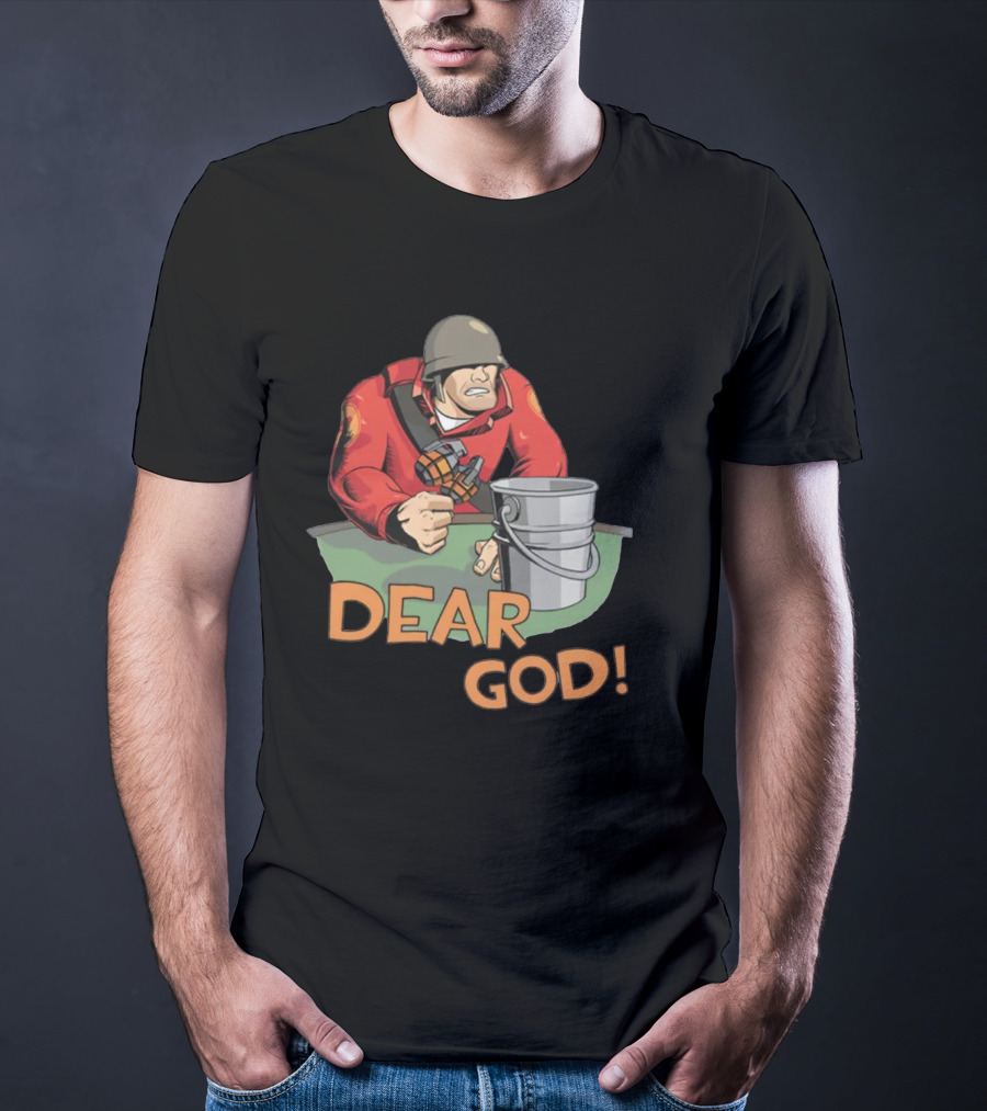 Team Fortress 2 Soldier Red Outfit With Grenade And Bucket Dear God T-Shirt
