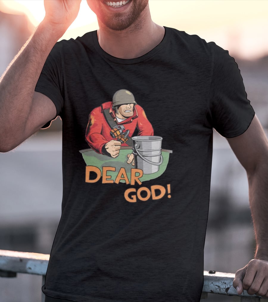 Team Fortress 2 Soldier Red Outfit With Grenade And Bucket Dear God T-Shirt