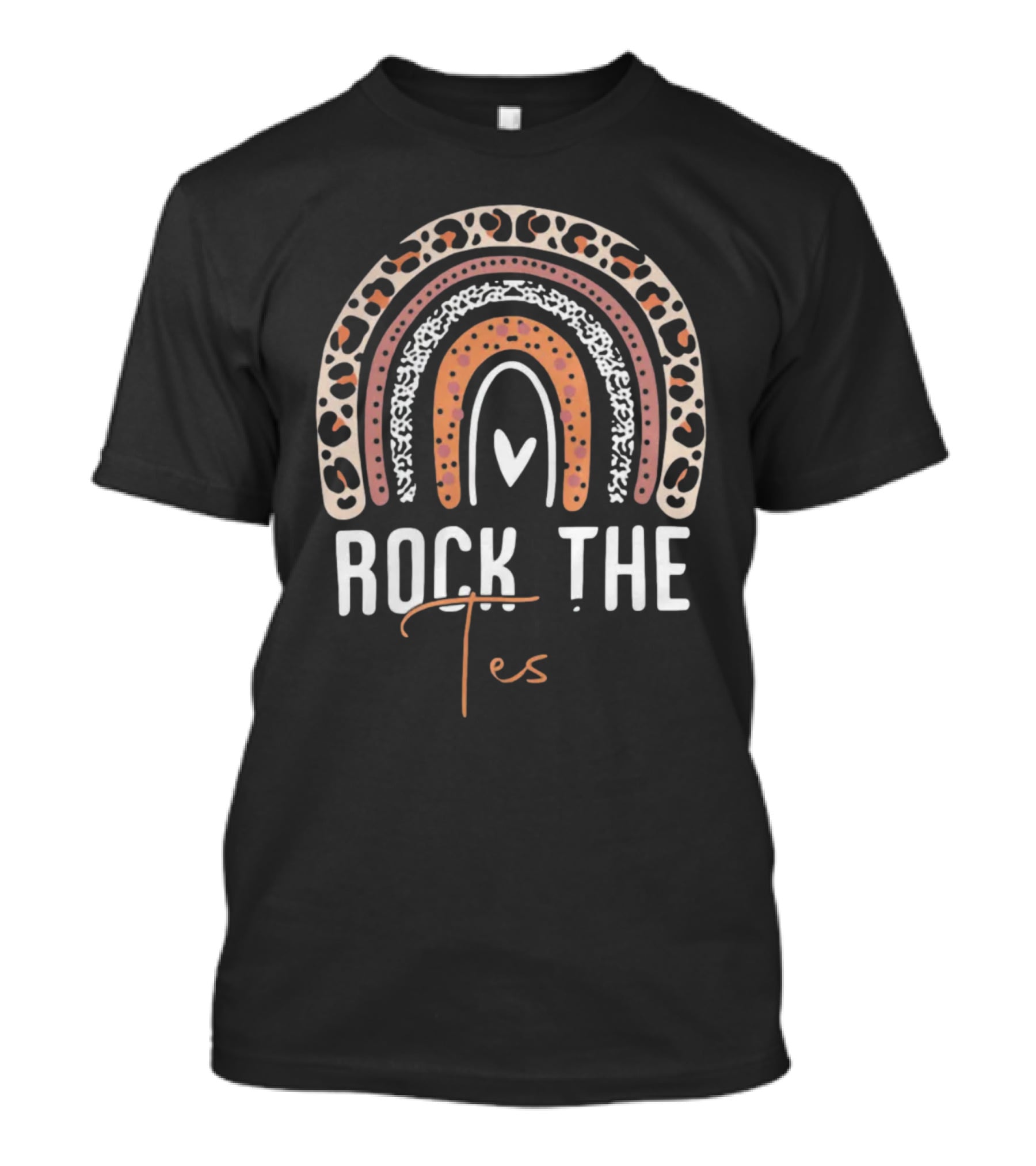 Rock The Test Day Teacher Leopard Print Rainbow T-Shirt