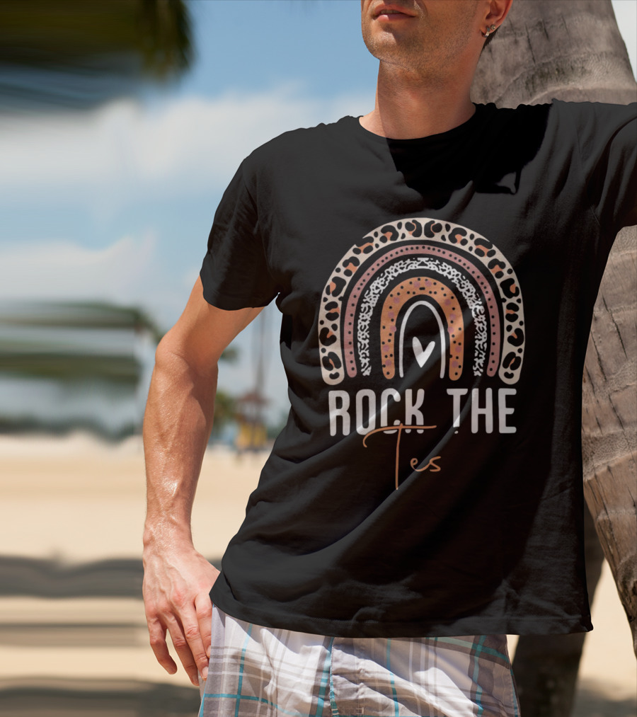 Rock The Test Day Teacher Leopard Print Rainbow T-Shirt