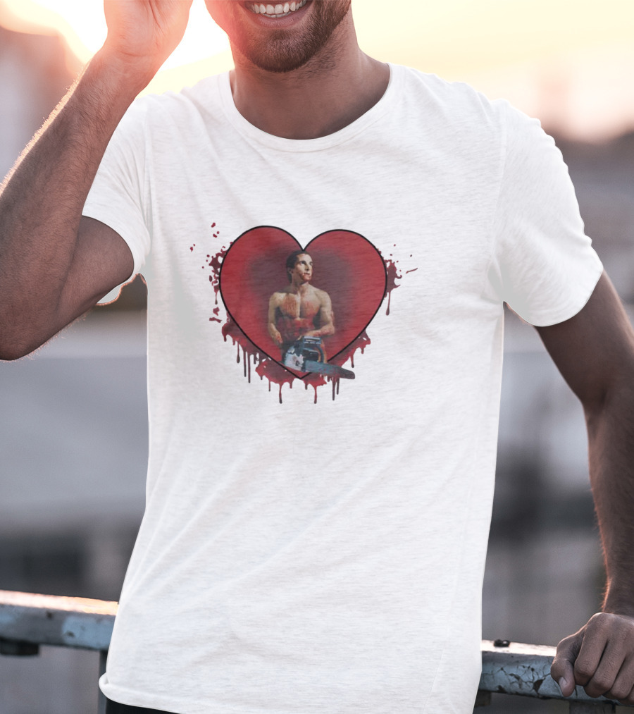 Christian Bale American Psycho Chainsaw Heart T-Shirt