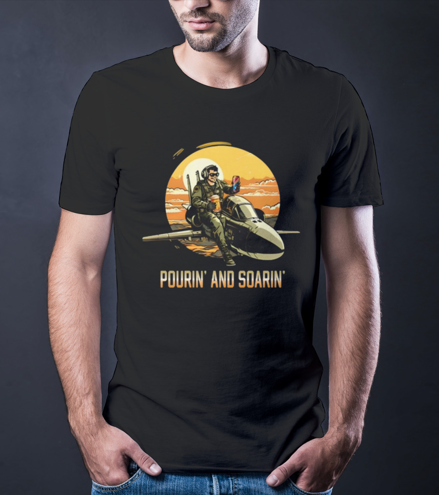 Pourin And Soarin Pilot With Drinks On Jet T-Shirt