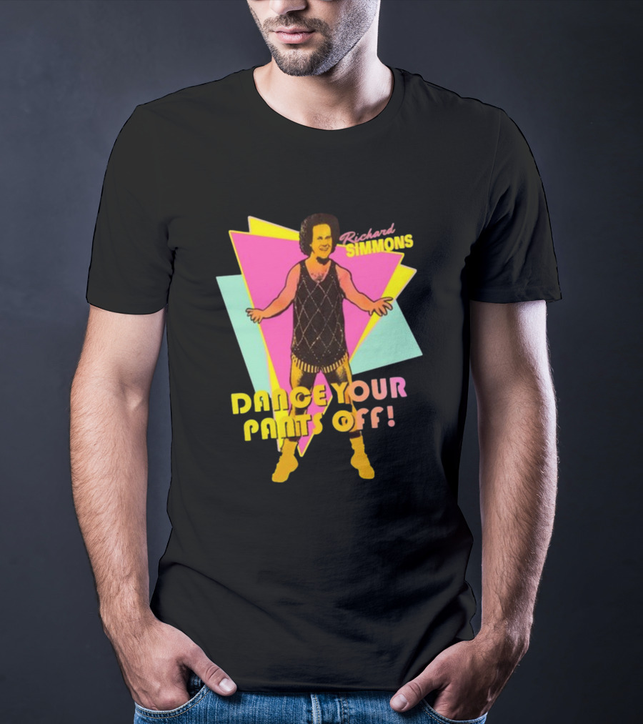 Richard Simmons Dance Your Pants Off Vintage Workout Retro Neon Triangles T-Shirt
