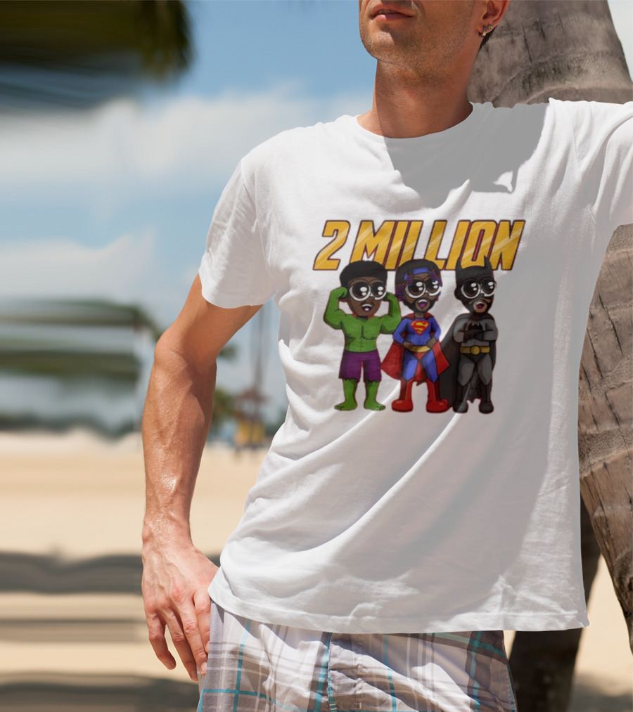 2 Million Superhero Celebration With Hulk Superman And Batman Characters T-Shirt