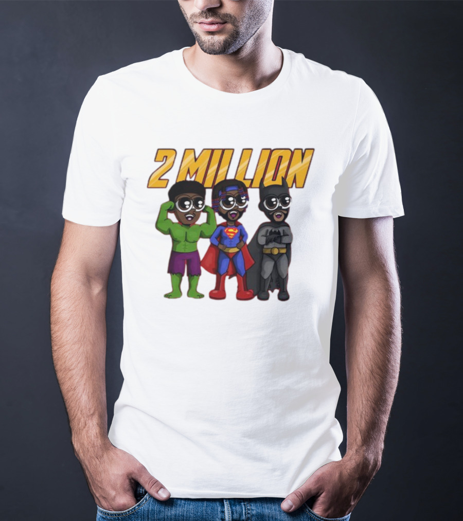 2 Million Superhero Celebration With Hulk Superman And Batman Characters T-Shirt