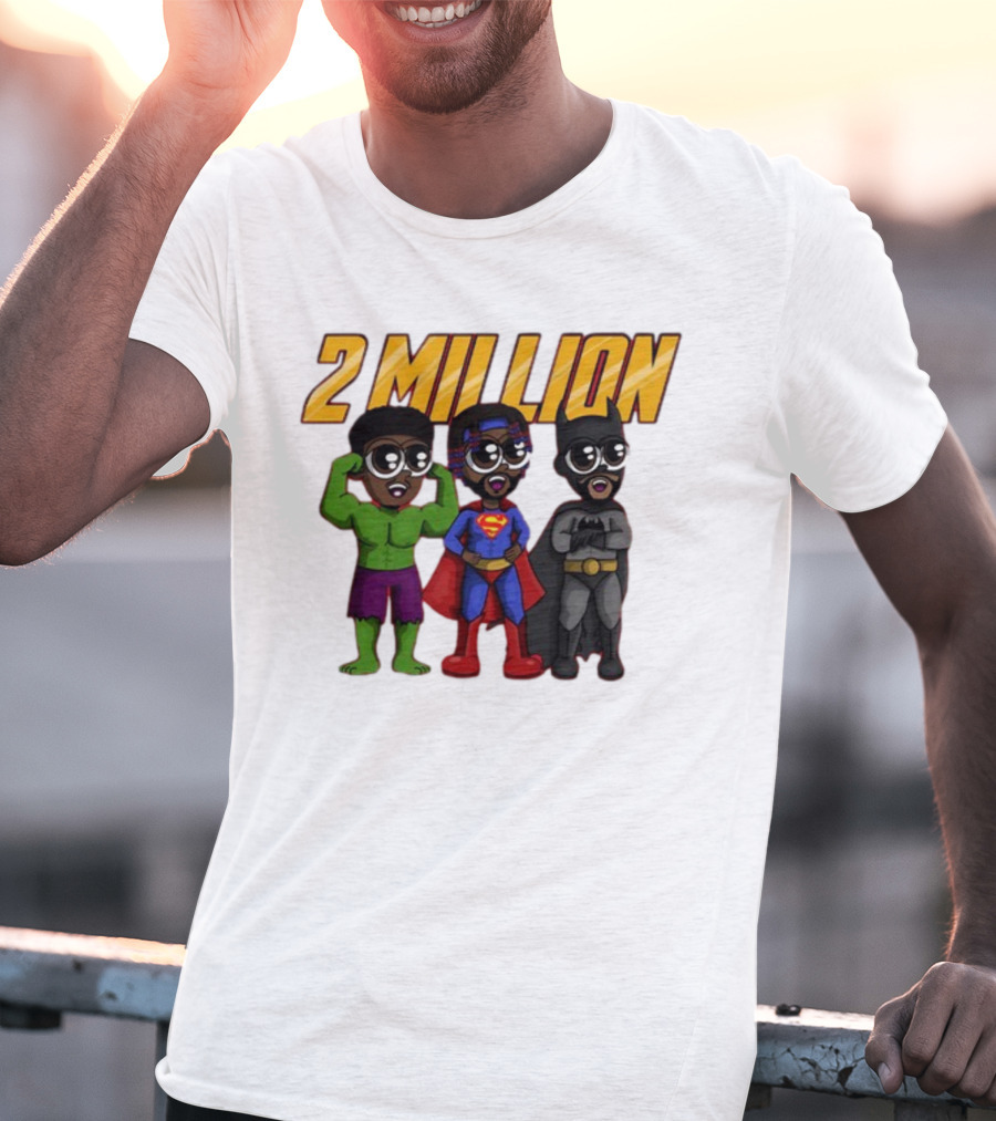 2 Million Superhero Celebration With Hulk Superman And Batman Characters T-Shirt