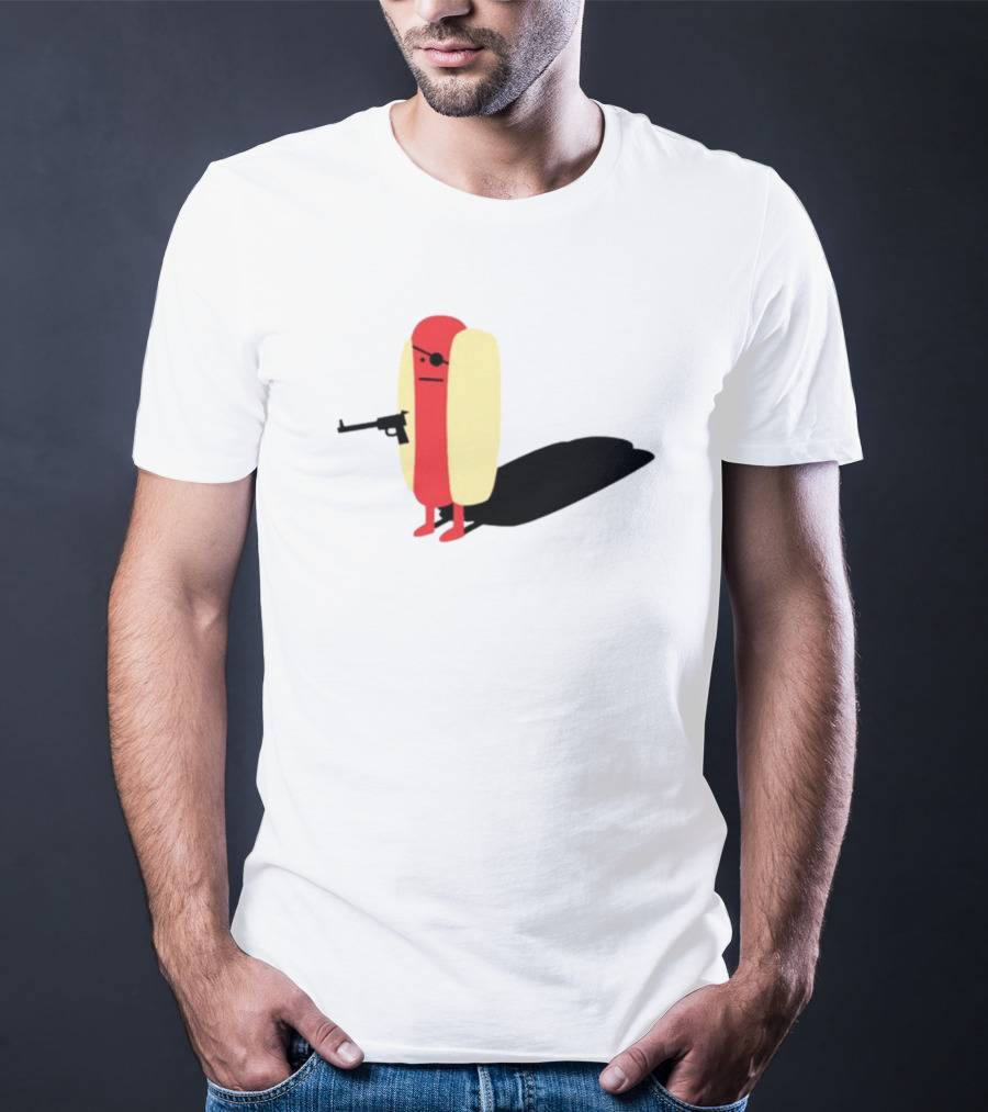 Melody Of Puns Diabolical Hot Dog With Smoking Gun And Eyepatch T-Shirt