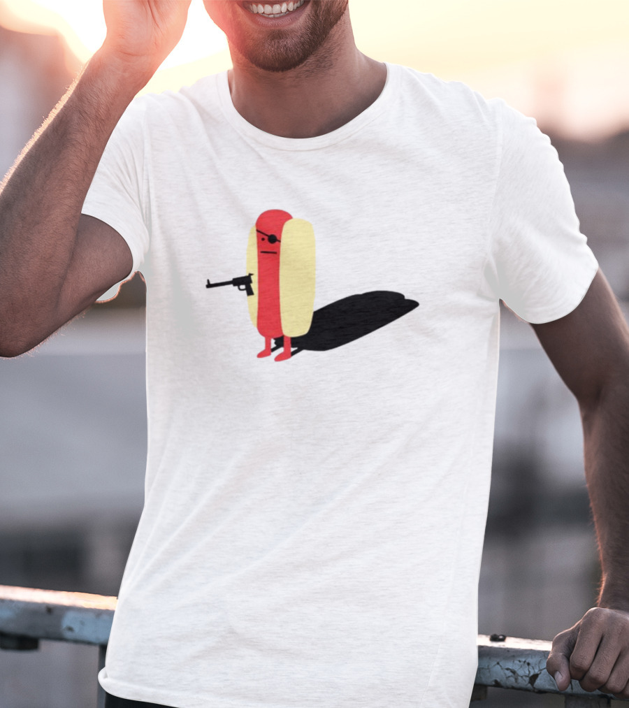 Melody Of Puns Diabolical Hot Dog With Smoking Gun And Eyepatch T-Shirt