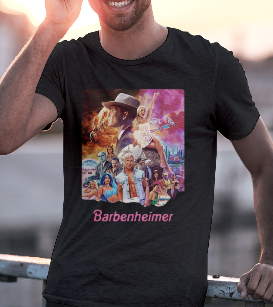 Barbenheimer Explosive Vintage Mashup In Vibrant Retro Style With Iconic Characters T-Shirt