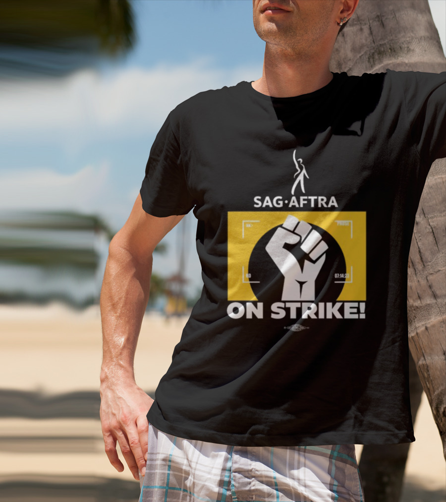 SAG-AFTRA On Strike Logo With Fist Symbol And Yellow Background T-Shirt