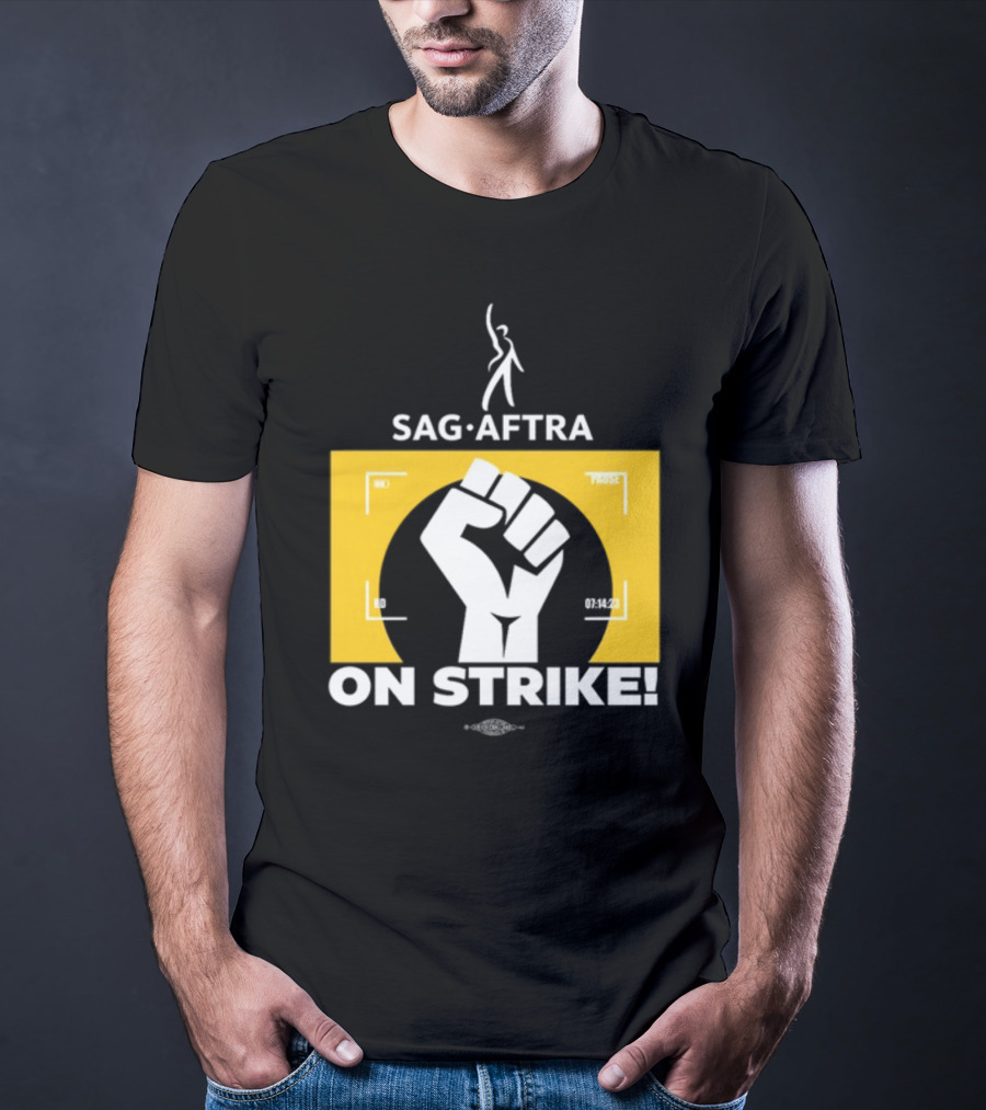 SAG-AFTRA On Strike Logo With Fist Symbol And Yellow Background T-Shirt