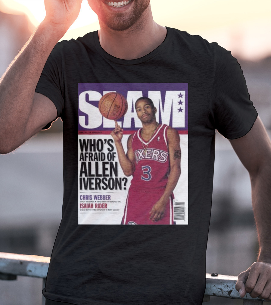 Slam Magazine Cover: Allen Iverson In Sixers Jersey With Who's Afraid Of Allen Iverson Headline T-Shirt