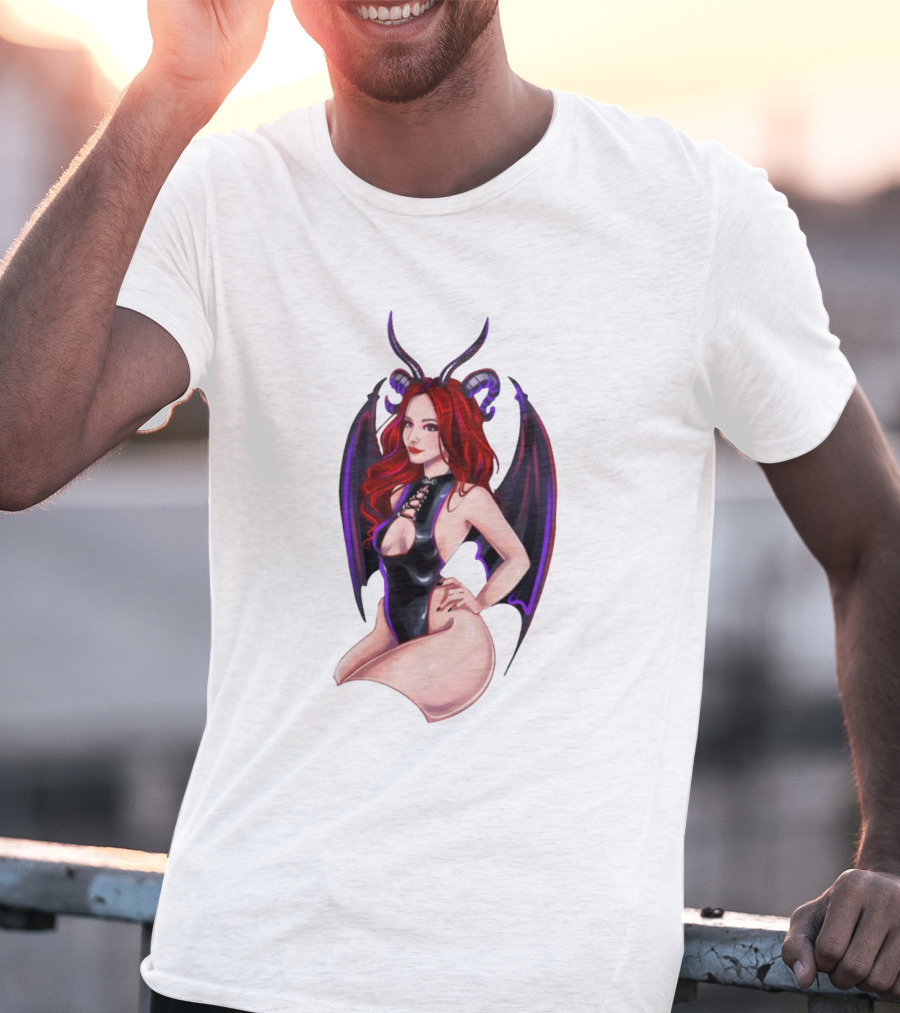 Diablo Madame Red-Haired Demoness With Horns And Wings T-Shirt
