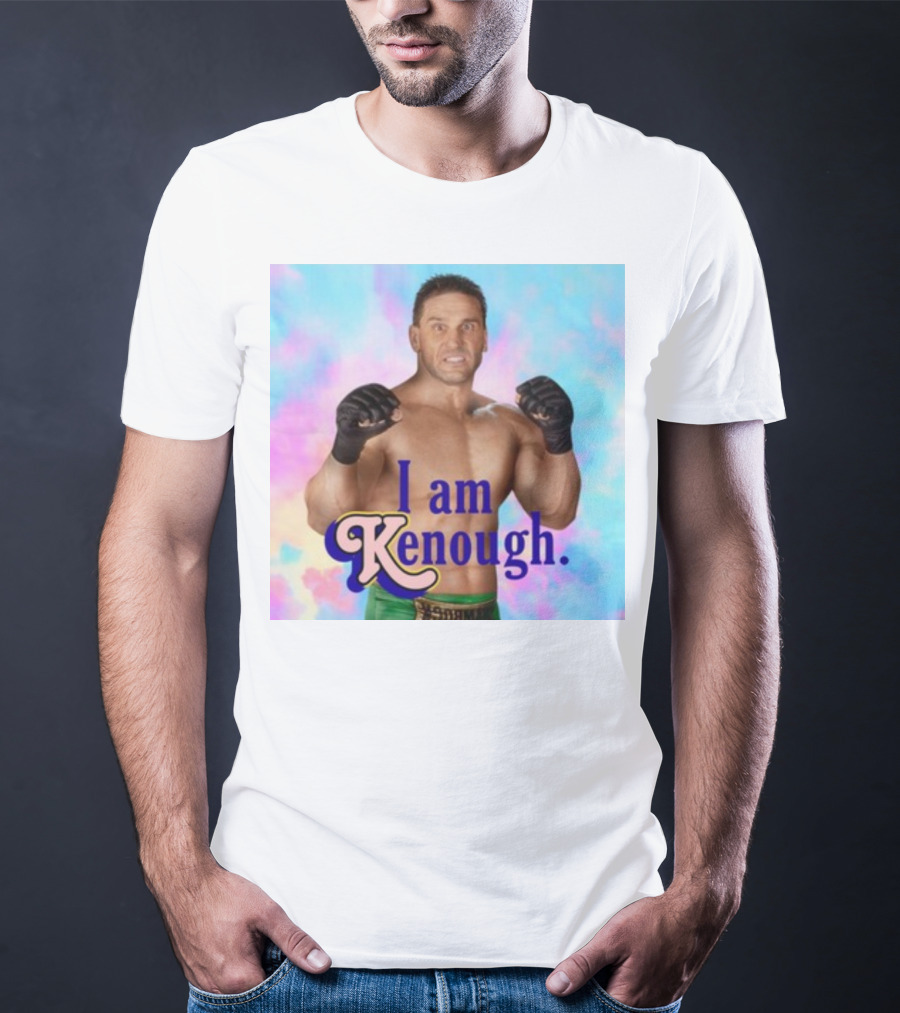Brogan Ken Shamrock I Am Kenough Boxer Gloves Blue Pink Background T-Shirt