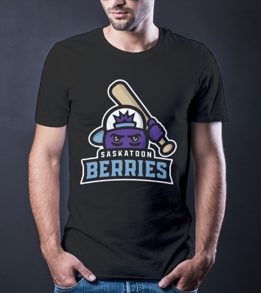 Saskatoon Berries Baseball Mascot With Crown And Bat T-Shirt