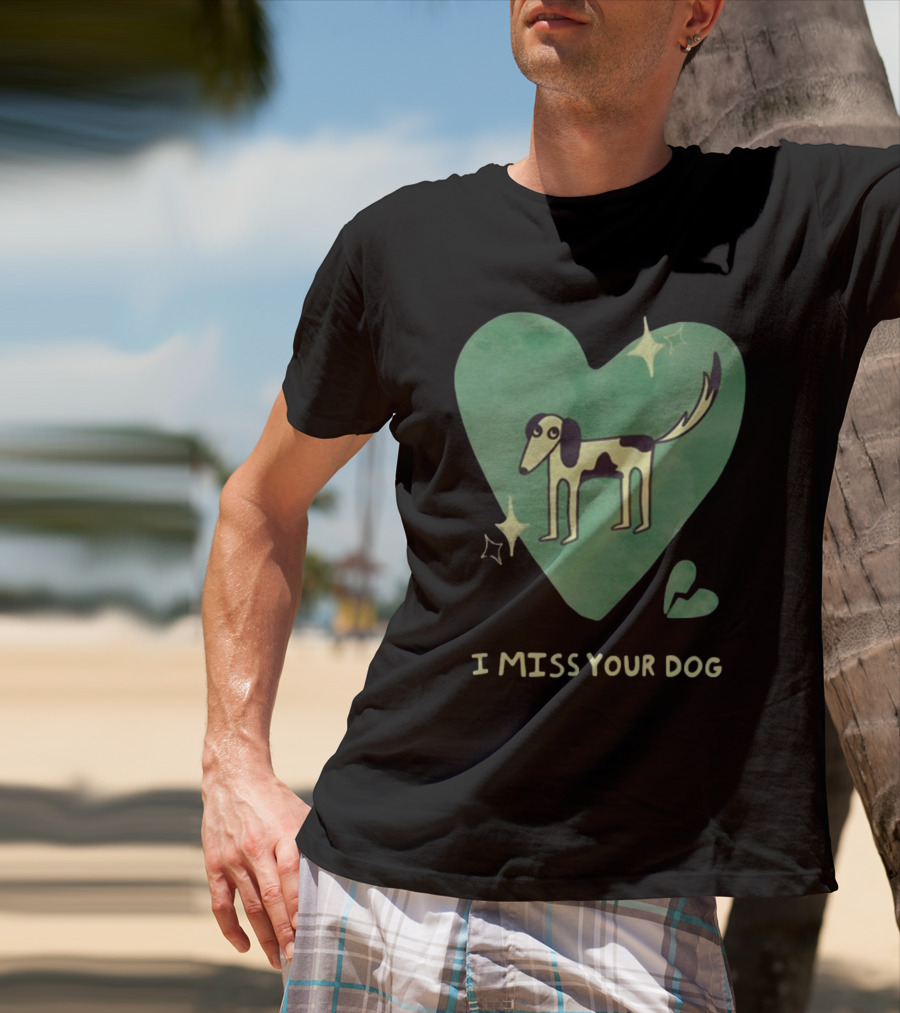 I Miss Your Dog Heart Shape Stars Black And Green T-Shirt