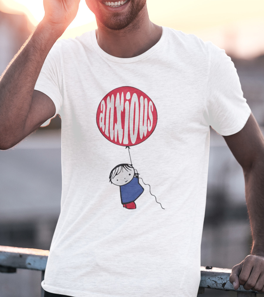 Anxious Balloon Child Holding Red Balloon With White Anxious Text T-Shirt