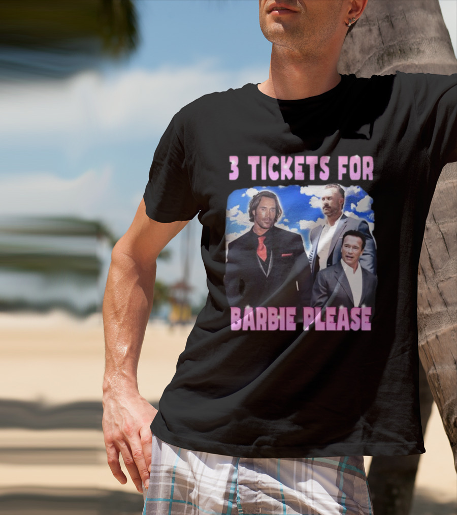 Memeabletees 3 Tickets For Barbie Please With Three Men In Suits T-Shirt