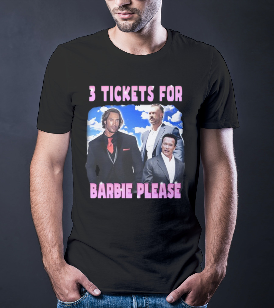 Memeabletees 3 Tickets For Barbie Please With Three Men In Suits T-Shirt