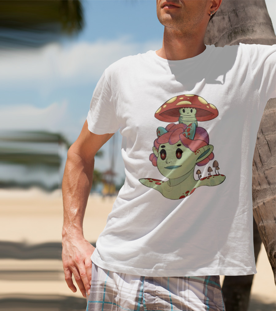 Mushroom Troll Fantasy Character With Toadstool Hat And Colorful Hair T-Shirt