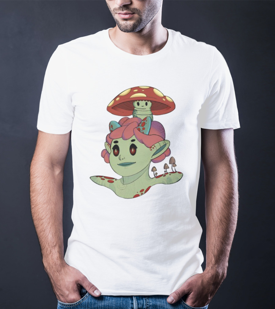 Mushroom Troll Fantasy Character With Toadstool Hat And Colorful Hair T-Shirt