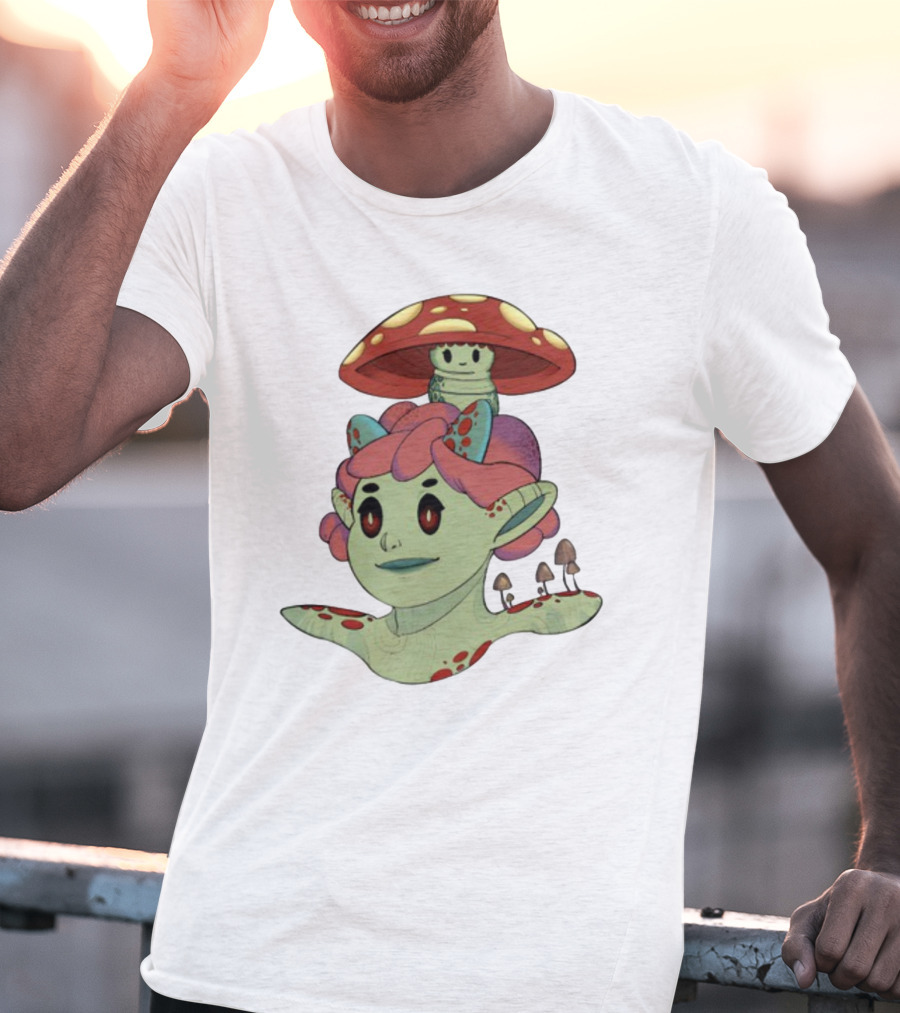 Mushroom Troll Fantasy Character With Toadstool Hat And Colorful Hair T-Shirt