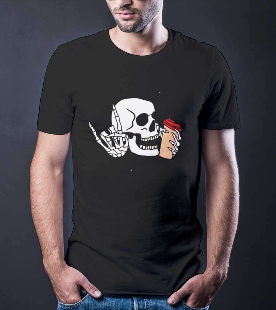 Dead Inside But Alive In Christ Skeleton With Coffee Cup T-Shirt
