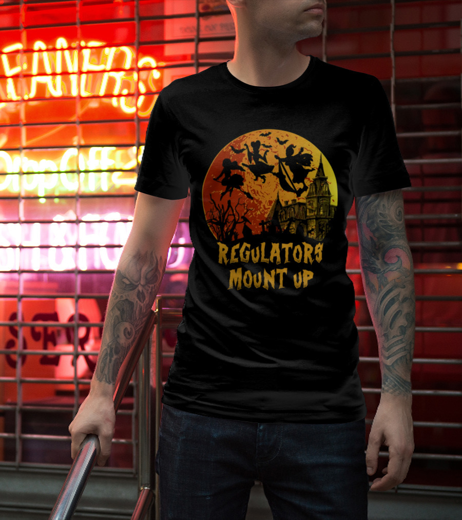 Regulators Mount Up Halloween Witches Flying Past Haunted House T-Shirt
