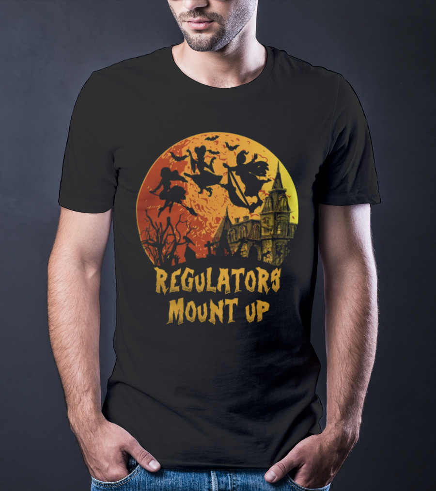 Regulators Mount Up Halloween Witches Flying Past Haunted House T-Shirt