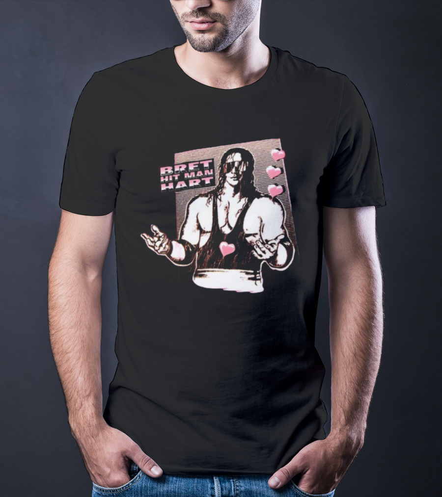 Bret The Hitman Hart 1990 WWF Vintage Style With Pink Hearts Iconic Look T-Shirt