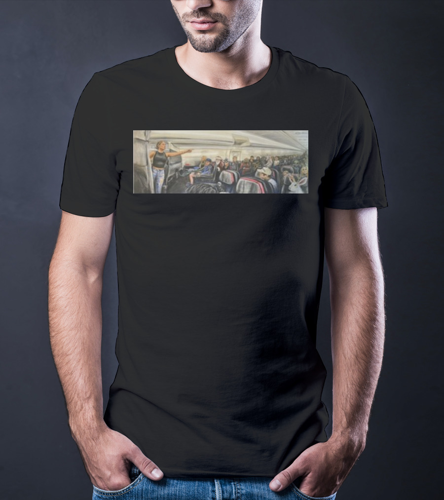 Travispaints Airplane Lady Freak Out Pointing Bigfoot Statue T-Shirt