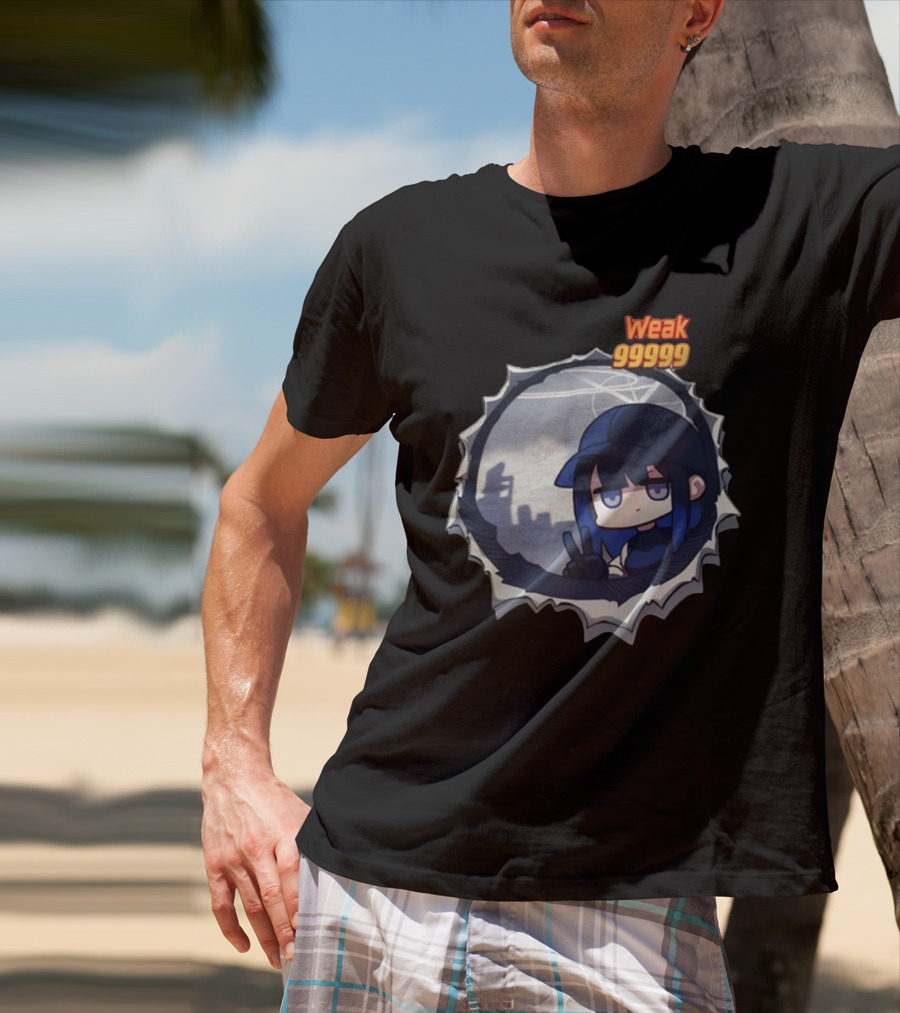 Weak 99999 Manga Character Peering Through Circular Portal T-Shirt