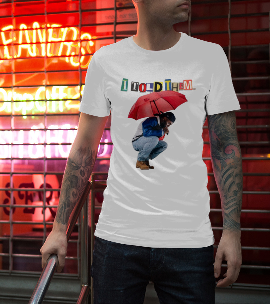 I Told Them Burna Boy Red Umbrella Crouching Pose T-Shirt
