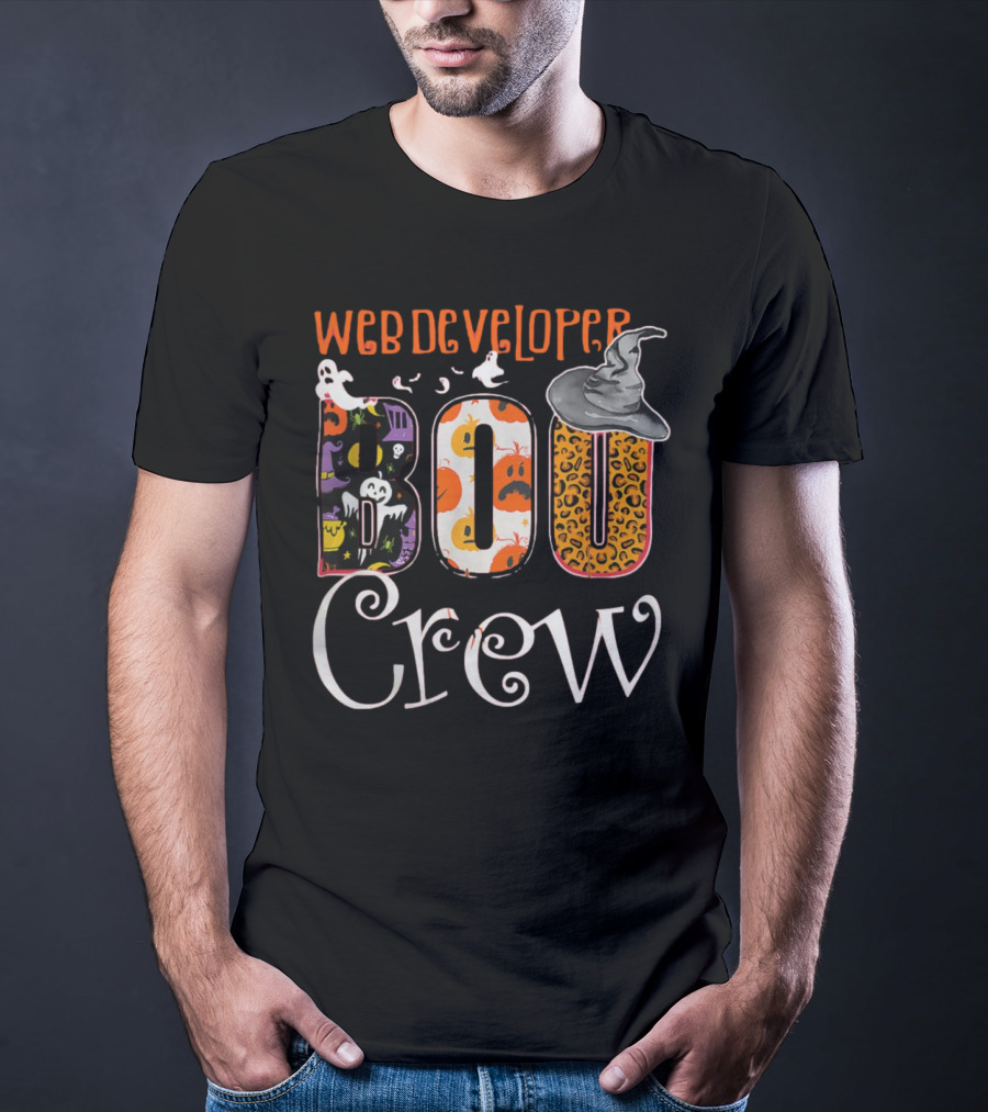 Web Developer Boo Crew Halloween Party Spooky Web Developer Ghosts Pumpkins Witch Hat T-Shirt