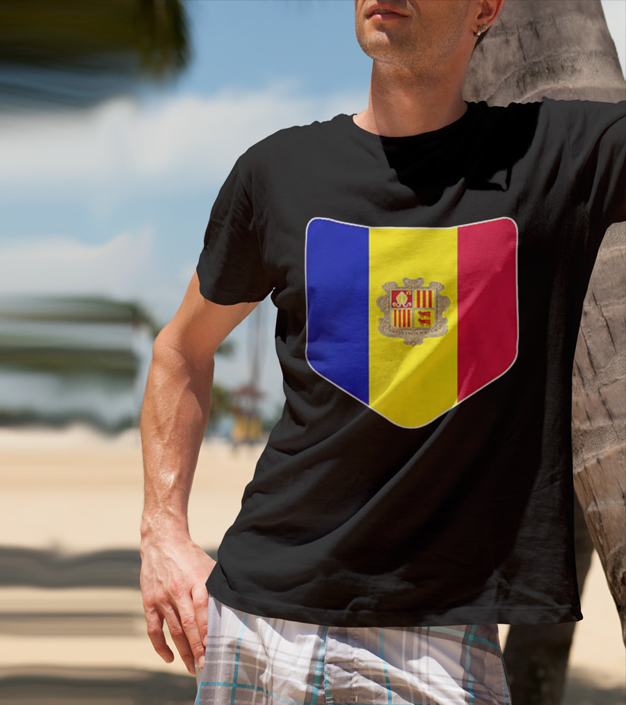 Andorra Flag Pocket Print Andorran Colors Crest Emblem T-Shirt