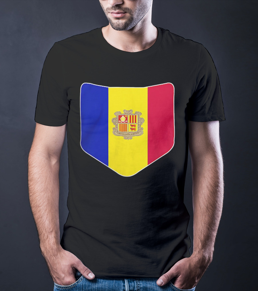 Andorra Flag Pocket Print Andorran Colors Crest Emblem T-Shirt