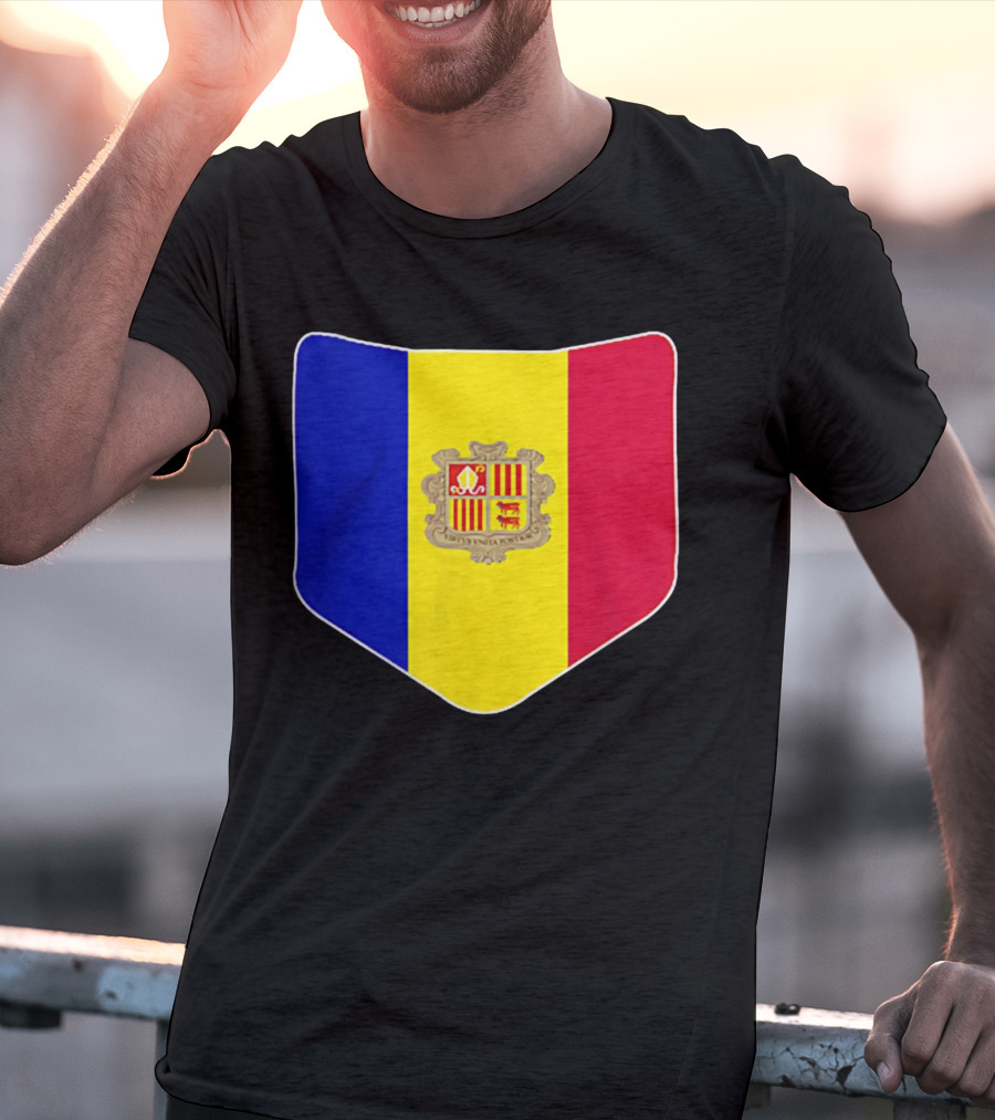 Andorra Flag Pocket Print Andorran Colors Crest Emblem T-Shirt