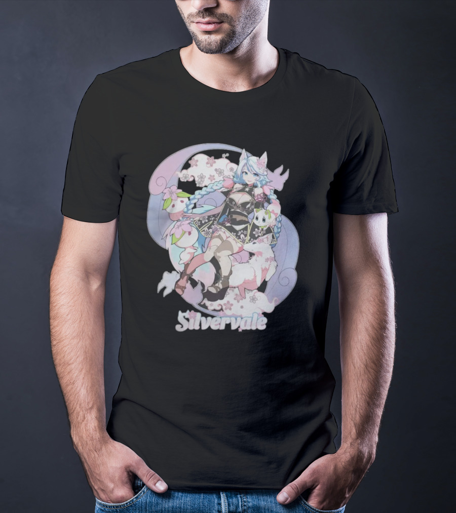 Silvervale Pastel Anime Fantasy Character With Floral Elements T-Shirt