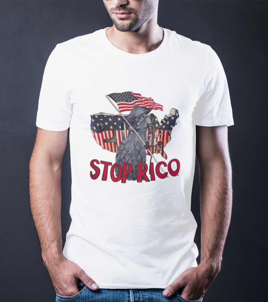 Champagnepapi Wearing Stop R.I.C.O Jeffery Deaver American Flag Map T-Shirt