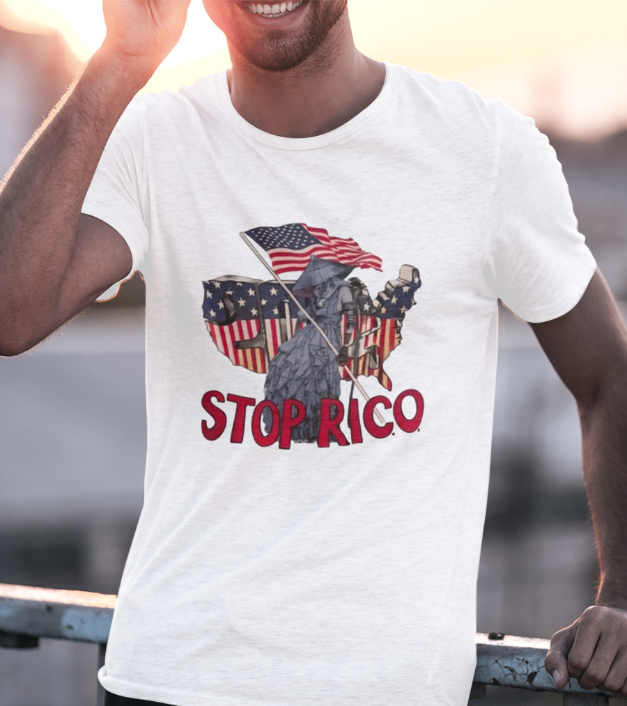 Champagnepapi Wearing Stop R.I.C.O Jeffery Deaver American Flag Map T-Shirt
